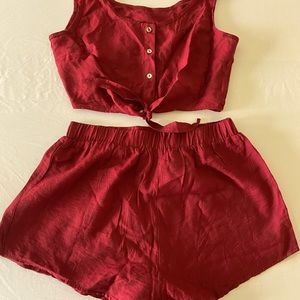 Maroon light canvas two-piece set